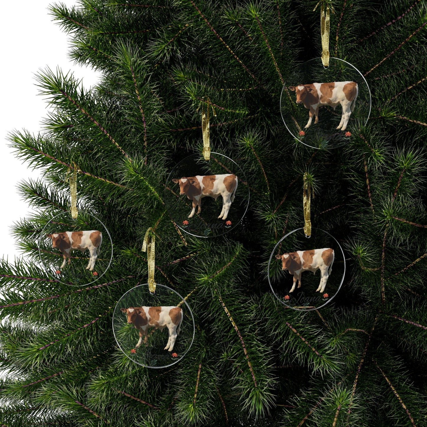 Personalized Cow Acrylic Ornament – Custom Name Farm Animal Christmas Decoration