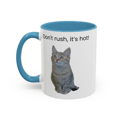 Cat Coffee Mug - "Don't rush, it's hot!" Accent Ceramic Mug (11/15 oz)