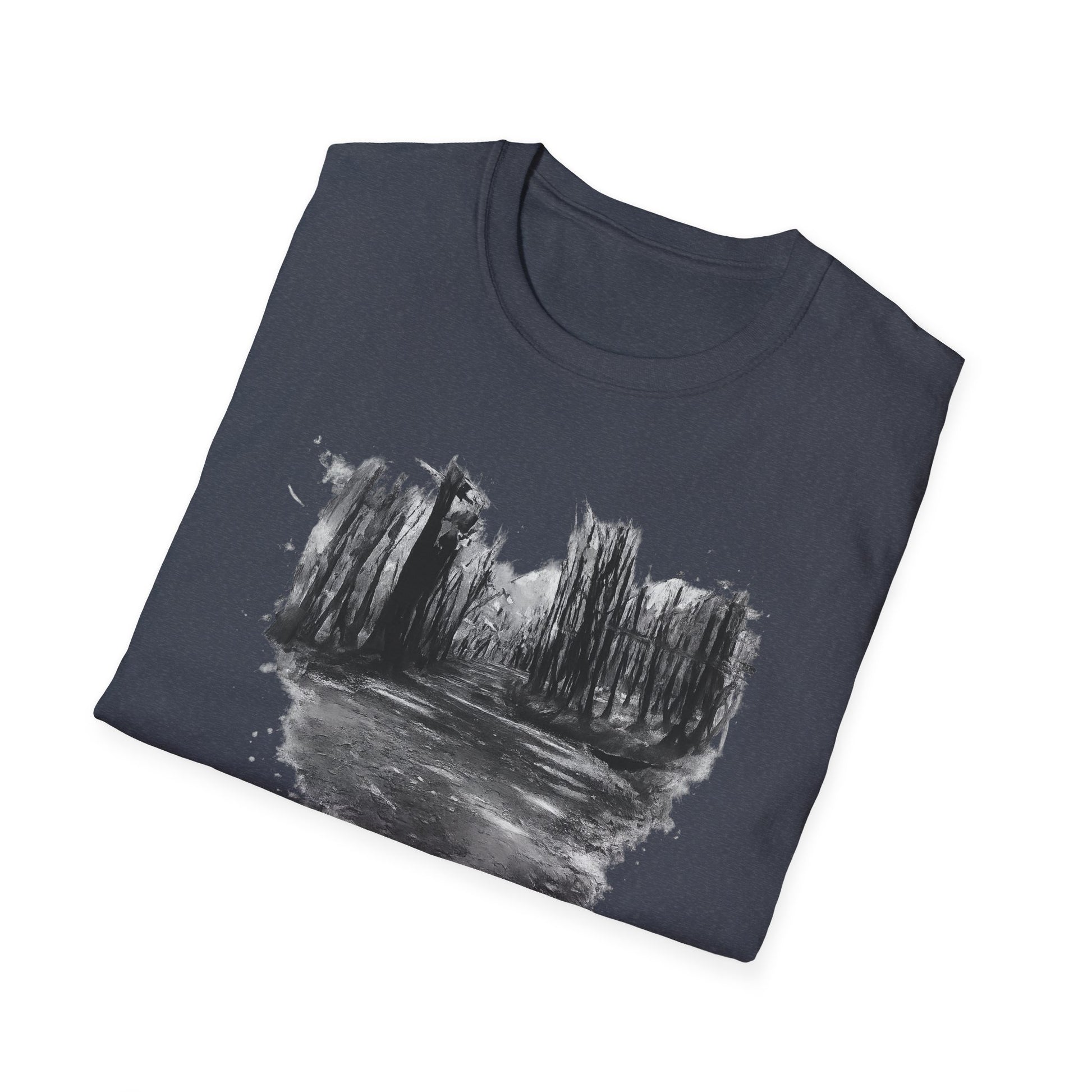 Unisex Softstyle T-Shirt with Abstract Landscape Art, Casual Wear, Gift for Art Lovers, Everyday Fashion, Nature Inspired Tee - TRV