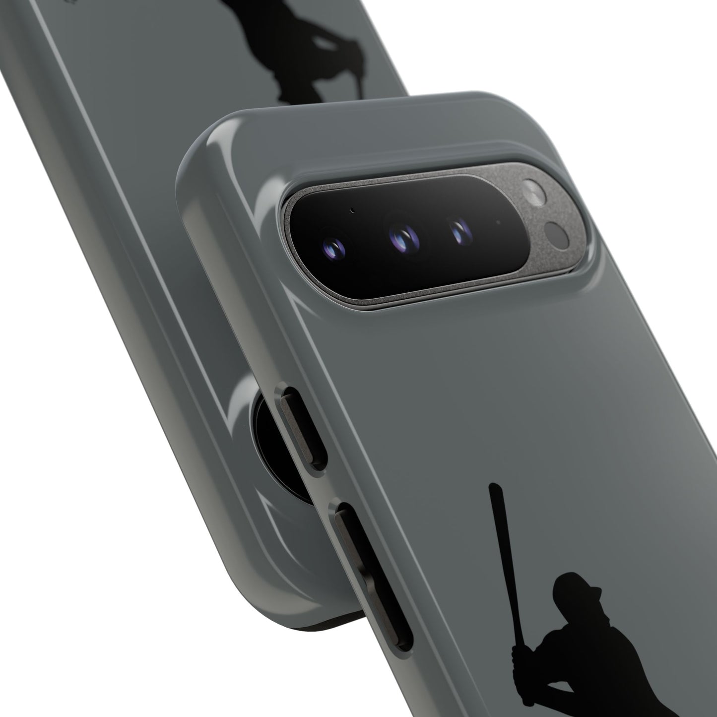 Black baseball silhouette tough phone case for iPhone, protective sporty design by Printify, with a bold baseball graphic.