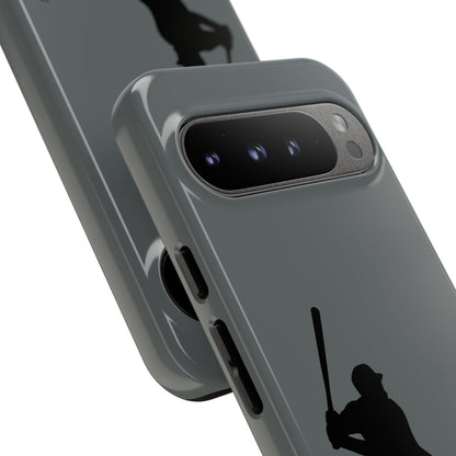 Black baseball silhouette tough phone case for iPhone, protective sporty design by Printify, with a bold baseball graphic.