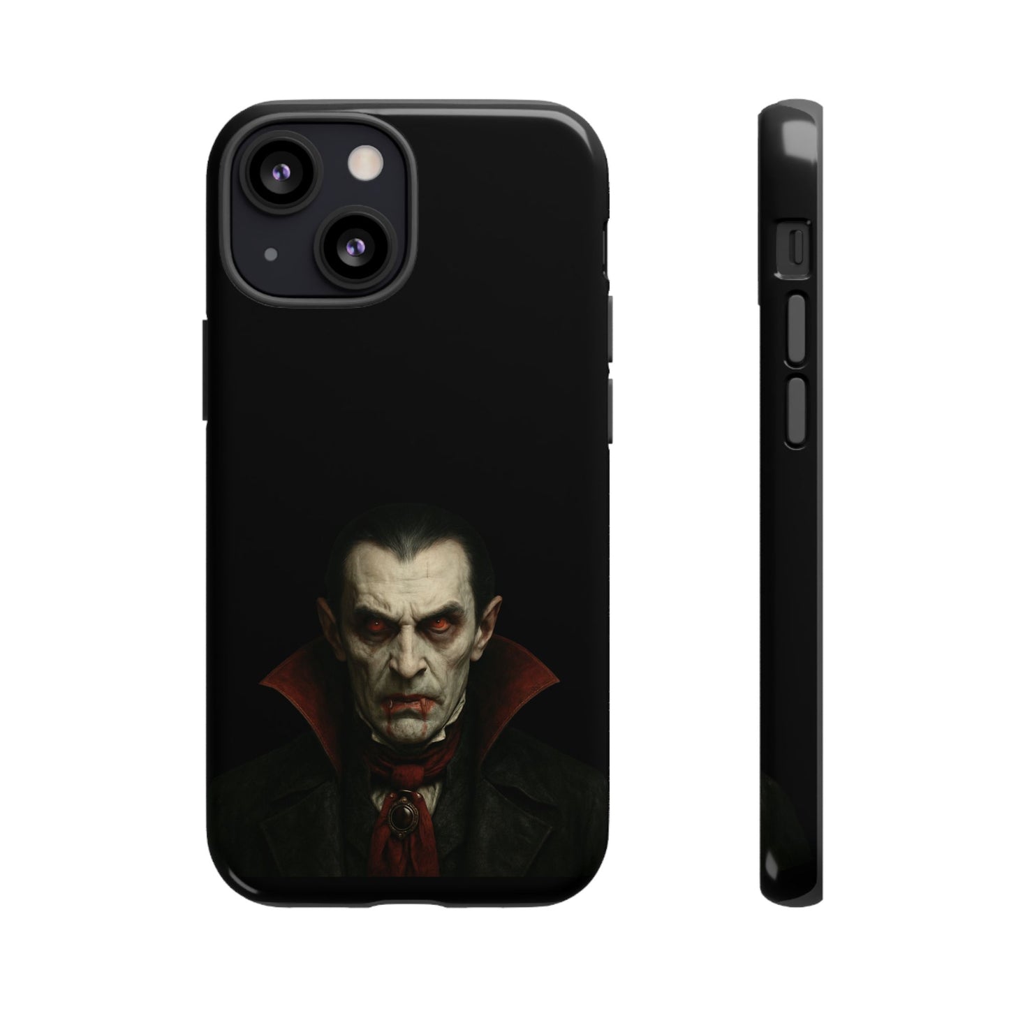 Gothic vampire portrait phone case for iPhone featuring Dracula horror design, made by Printify.