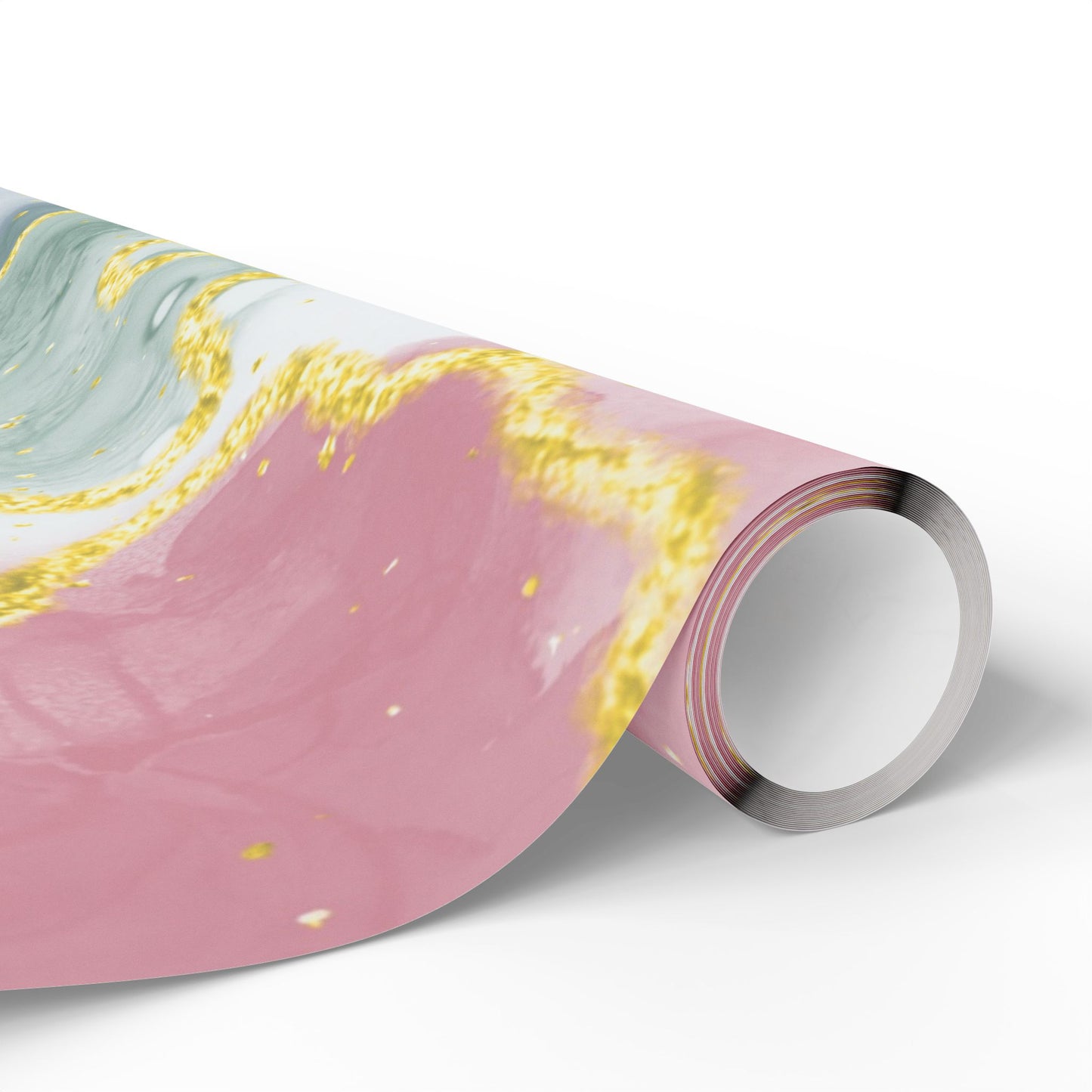 Marble Swirl Wrapping Paper Roll — Pink, Green & Gold Abstract Gift Wrap