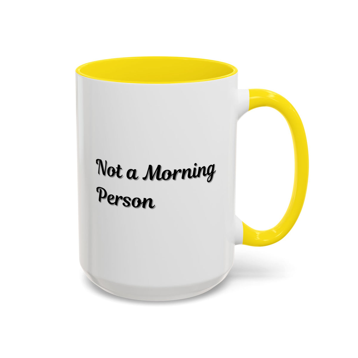 Ceramic coffee mug from Printify with "Not a Morning Person" text, 11oz or 15oz capacity, in a white design with black lettering.