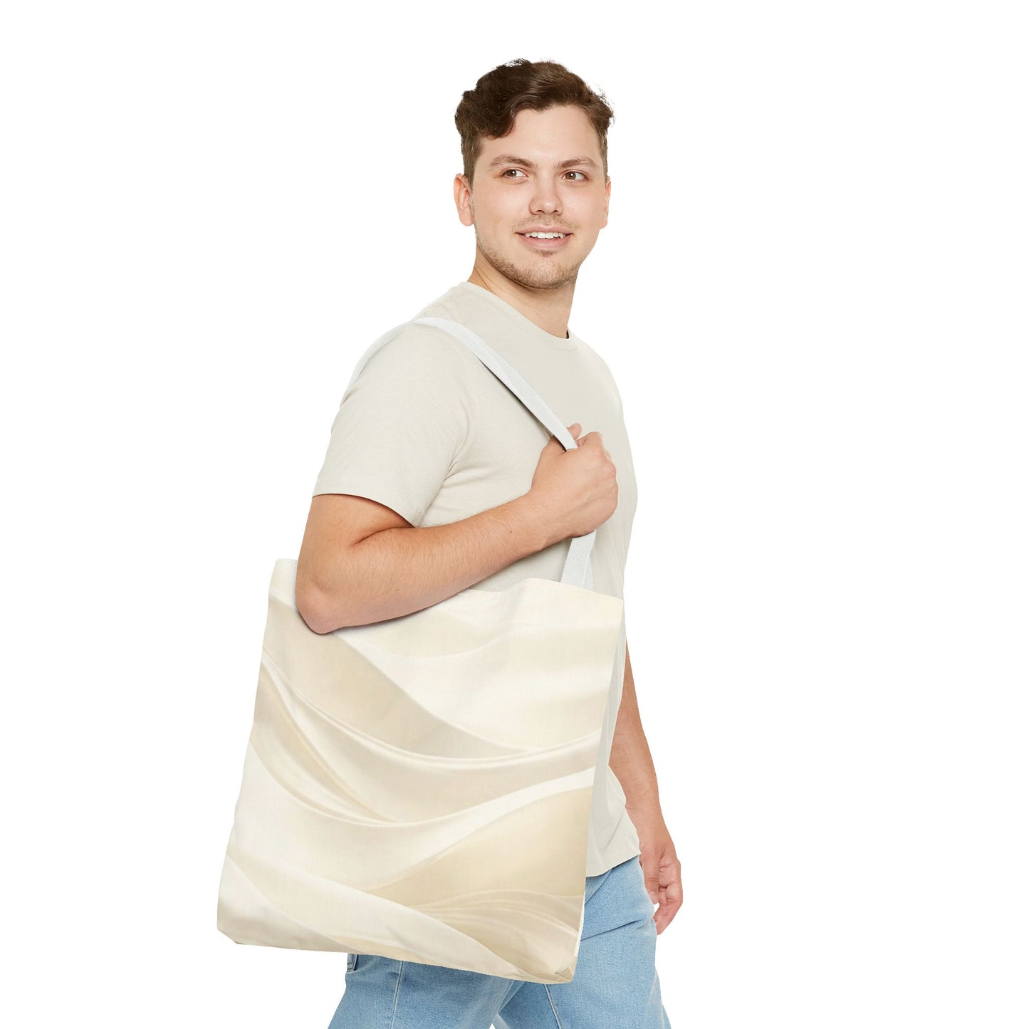Cream Abstract Waves Tote Bag | Neutral Swirl Pattern