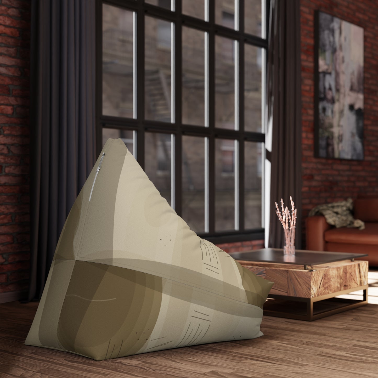 Abstract Neutral Tan Geometric Bean Bag Chair Cover | Modern Desert Tones - TRV