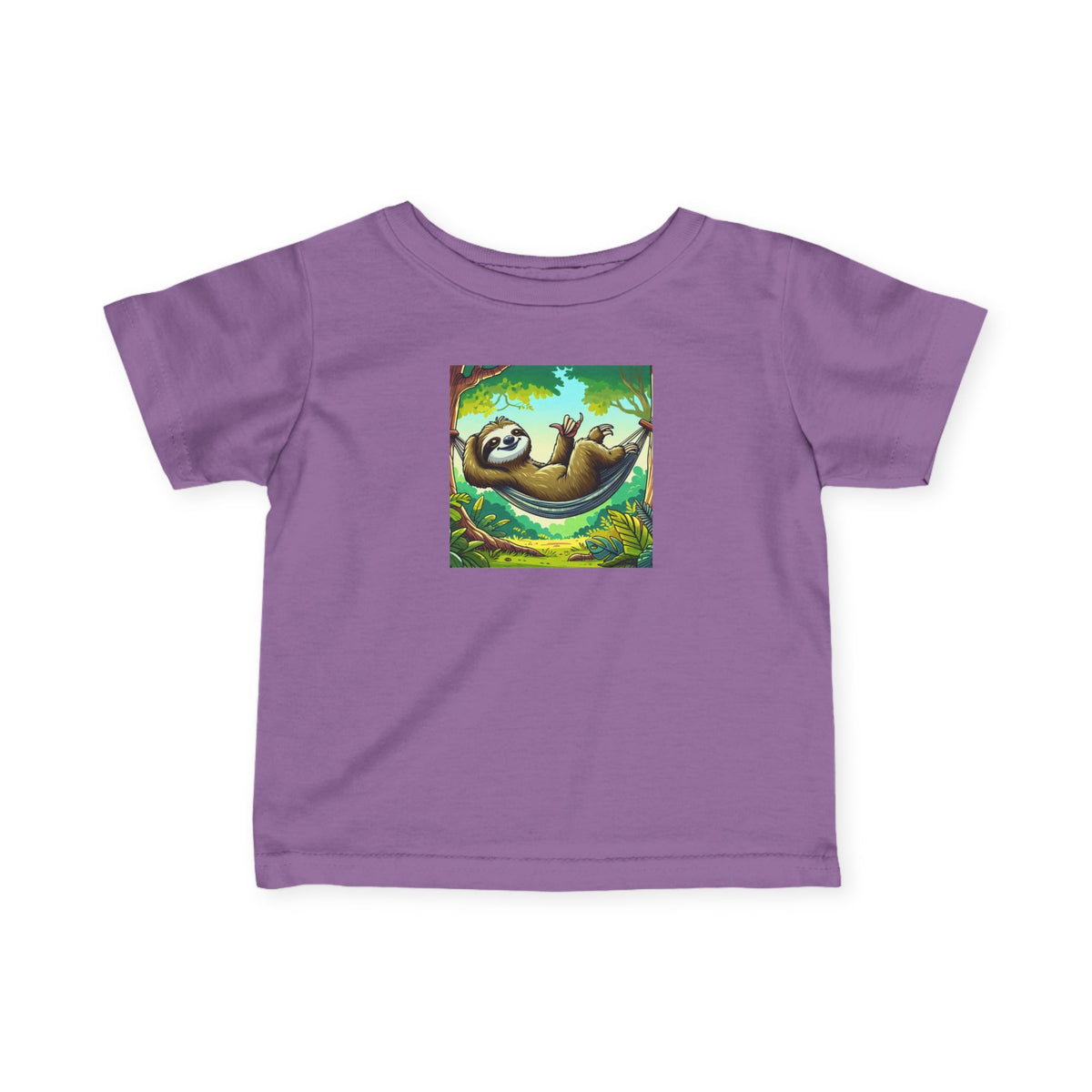 Baby's infant tee shirt featuring a cute sloth nap graphic, made by Printify, in soft fabric suitable for kids' clothing.