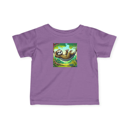 Baby's infant tee shirt featuring a cute sloth nap graphic, made by Printify, in soft fabric suitable for kids' clothing.