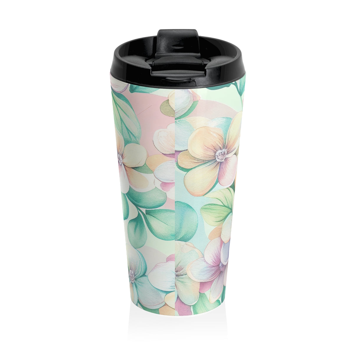 Pastel hydrangea floral 15oz insulated stainless steel travel mug - view 2