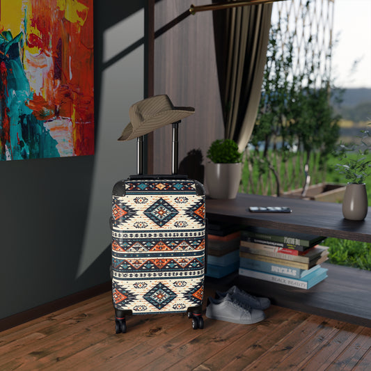 Printify Aztec travel suitcase with southwestern pattern, carry-on size, durable luggage bag for travel and trips.
