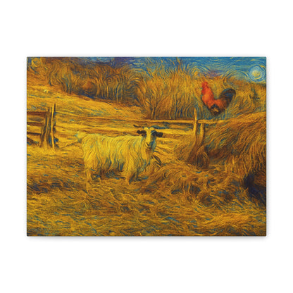Rustic Farmhouse Canvas Print with Goat and Rooster, Country Decor, Animal Art, Gift for Farmers, Farmhouse Wall Art, Rustic Home Decor