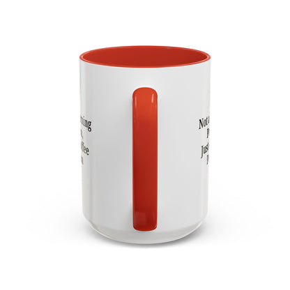 Ceramic coffee mug with "Not a Morning Person, Just a Coffee Person" quote, featuring a white background and black text.