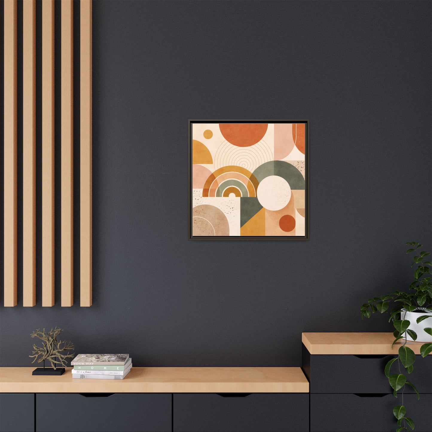 Abstract Terracotta Geometric Rainbow Matte Canvas Framed
