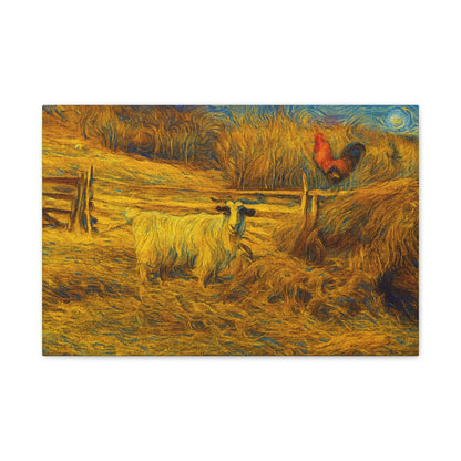 Farmhouse Canvas Wall Art - Rustic Animal Decor, Goat and Rooster Painting, Country Home, Farmhouse Style, Gift for Farmers - TRV