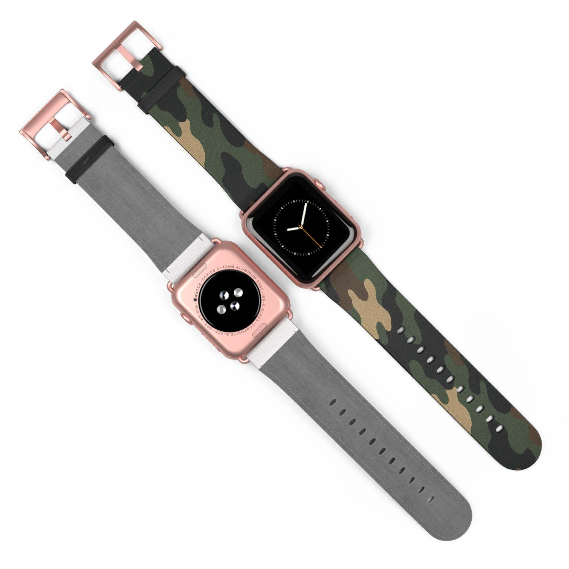 Green camouflage silicone Apple Watch band from Printify, durable and stylish accessory for smartwatch customization.