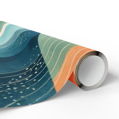 Abstract Wave Wrapping Paper Roll — Teal & Coral Modern Gift Wrap