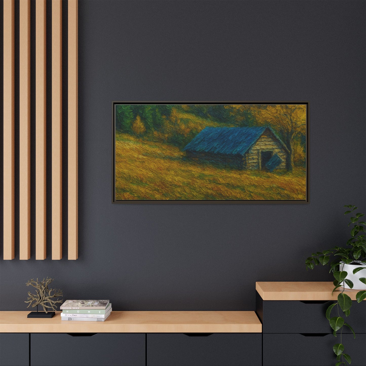 Framed Matte Canvas Print, Rustic Artwork, Farmhouse Decor, Nature Wall Art, Gift for Home, Autumn Decor, Landscape Painting