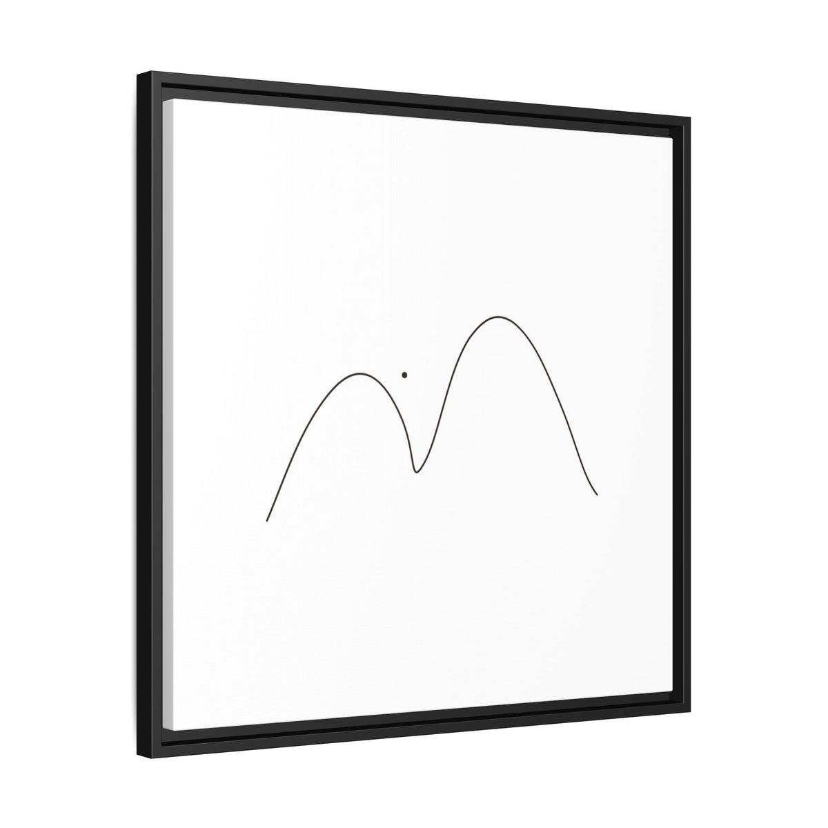Minimalist mountain line art on framed matte canvas, modern wall decor by Printify featuring simple mountain outline design.