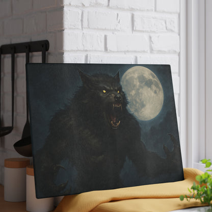 Glass Cutting Board — Howling Werewolf Moon Night Illustration