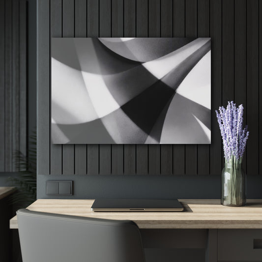 Abstract monochrome acrylic print wall art in black and white with French cleat hanging for modern home decor.