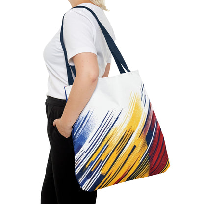 Abstract Brushstroke Tote Bag - Bold Red, Yellow & Blue All-Over Print