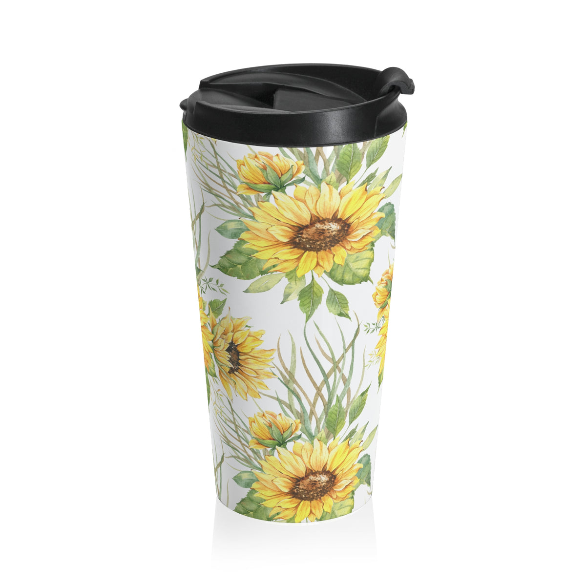 Watercolor sunflower 15oz insulated stainless steel travel mug - view 5