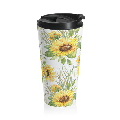 Watercolor sunflower 15oz insulated stainless steel travel mug - view 5