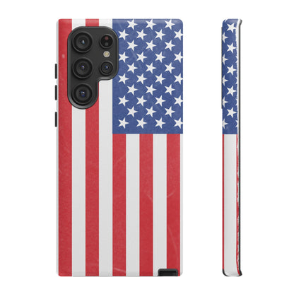 American flag tough phone case for iPhone, durable patriotic Printify phone cover with bold flag design and rugged protection.