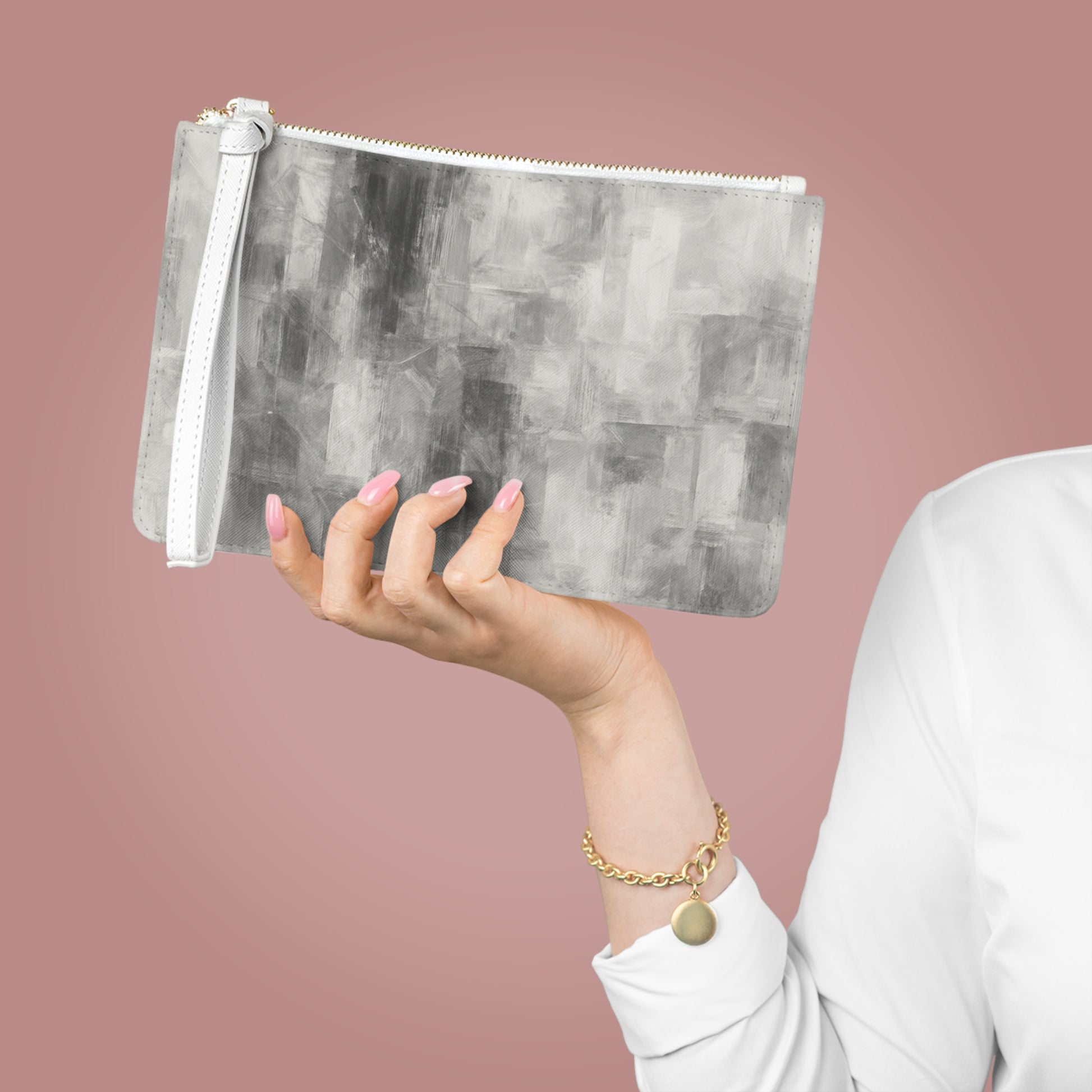 Gray abstract clutch bag by Printify, stylish evening purse with a modern design, perfect for weddings and everyday use.