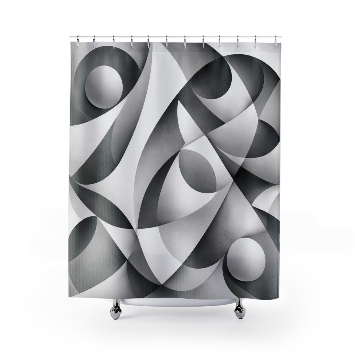 Abstract Monochrome Geometric Shower Curtain | Black White Curves