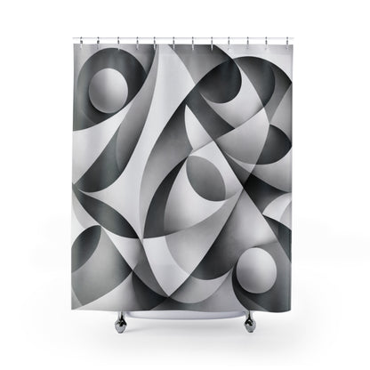 Abstract Monochrome Geometric Shower Curtain | Black White Curves