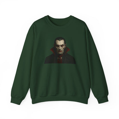 Vampire Portrait crewneck sweatshirt by Printify featuring a dark, artistic vampire design on a comfortable black sweatshirt.