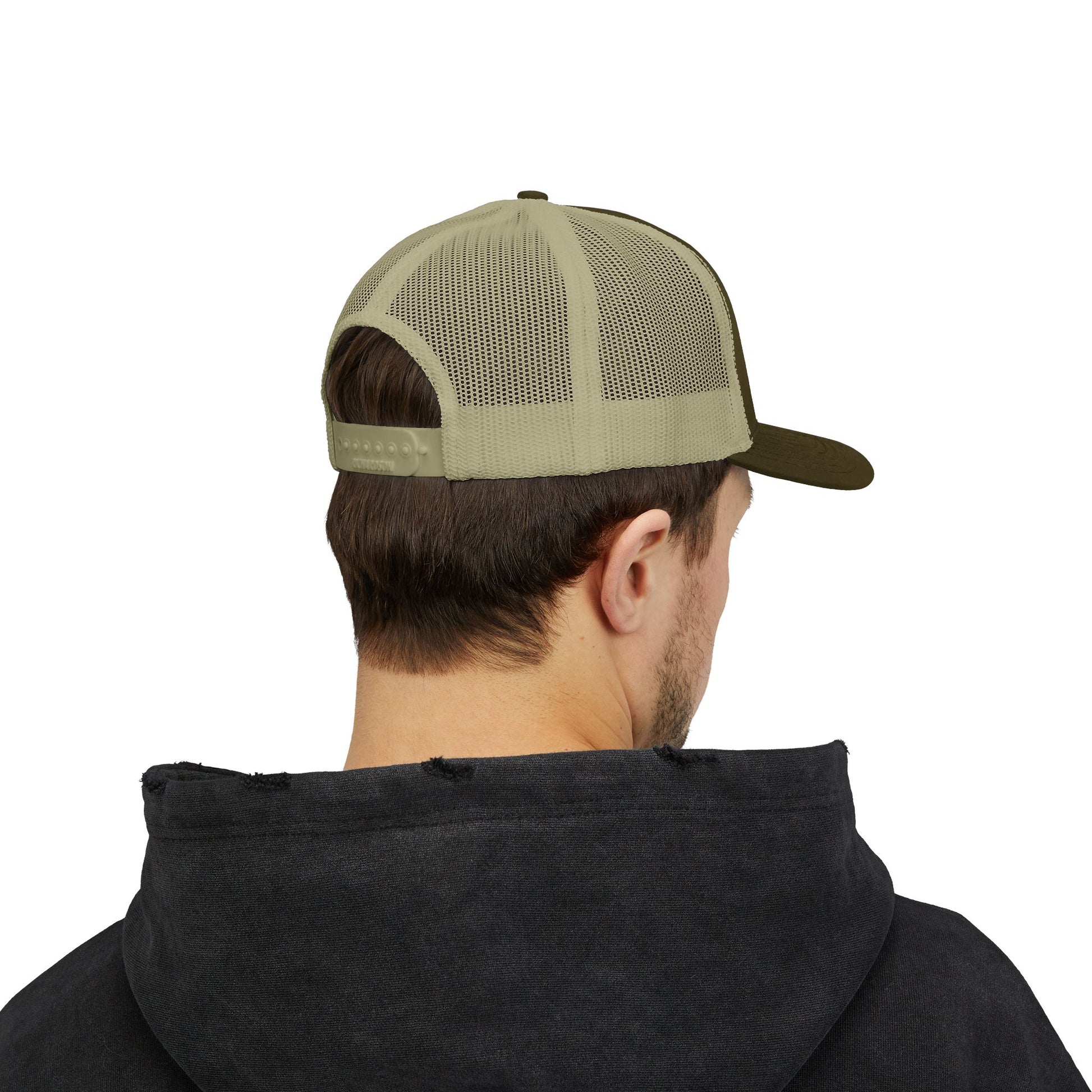 Vintage baseball snapback trucker cap with batter silhouette design, stylish printed hat from Printify.