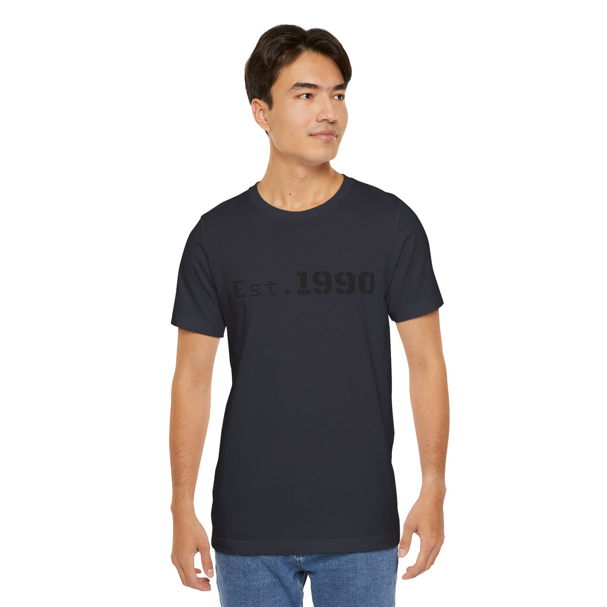 Vintage Est. 1990 T-Shirt by Printify featuring a classic design celebrating a birth year, made from comfortable cotton fabric.