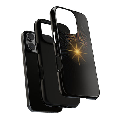 Tough Cases - Radiant Star Phone Case, Protective Black Shockproof Cover with Golden Light Design
