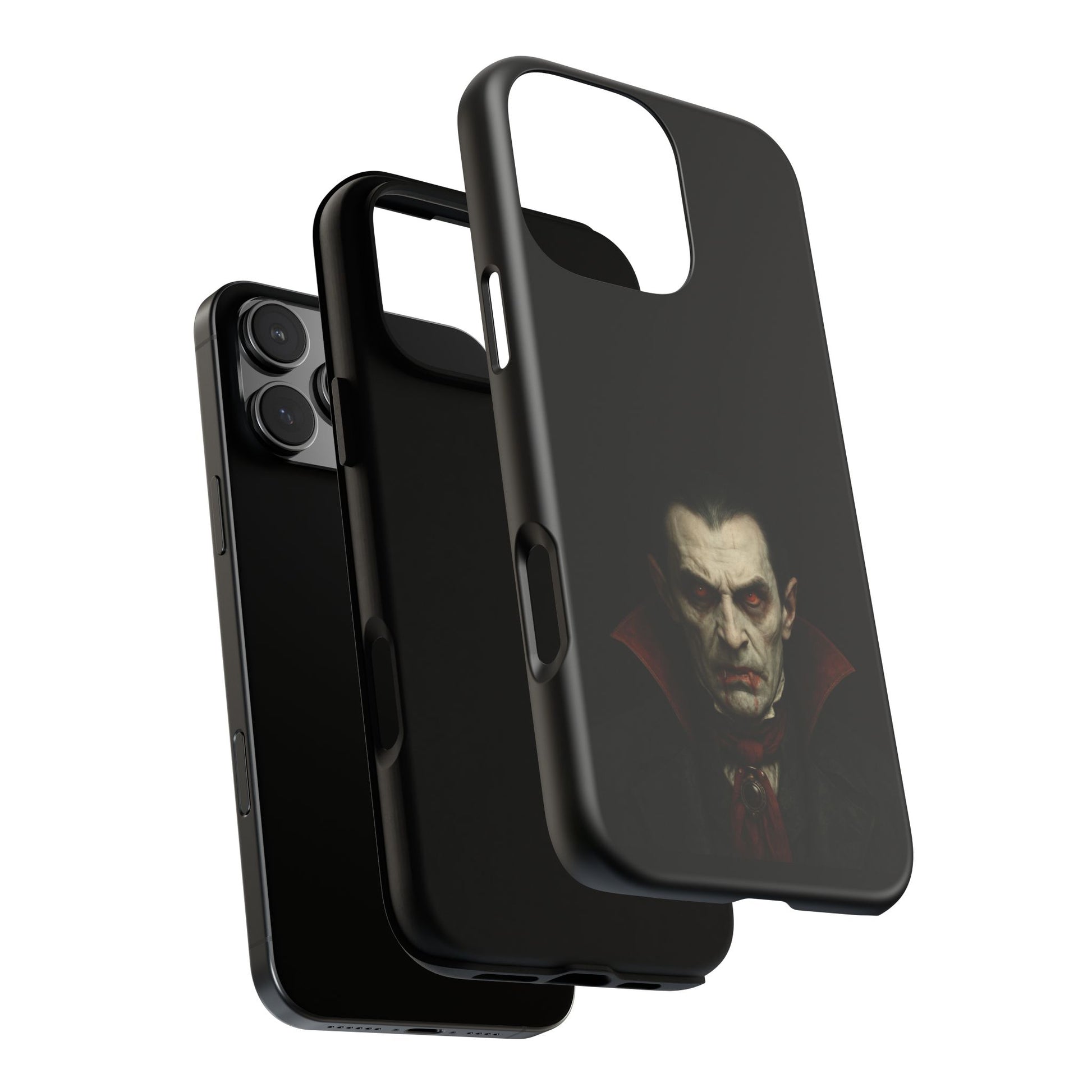 Gothic Dracula vampire portrait phone case for iPhone, featuring horror-themed artwork on a Printify iPhone cover.