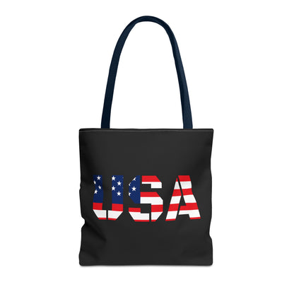 Patriotic USA flag tote bag by Printify, reusable summer carryall perfect for 4th of July celebrations and outdoor events.