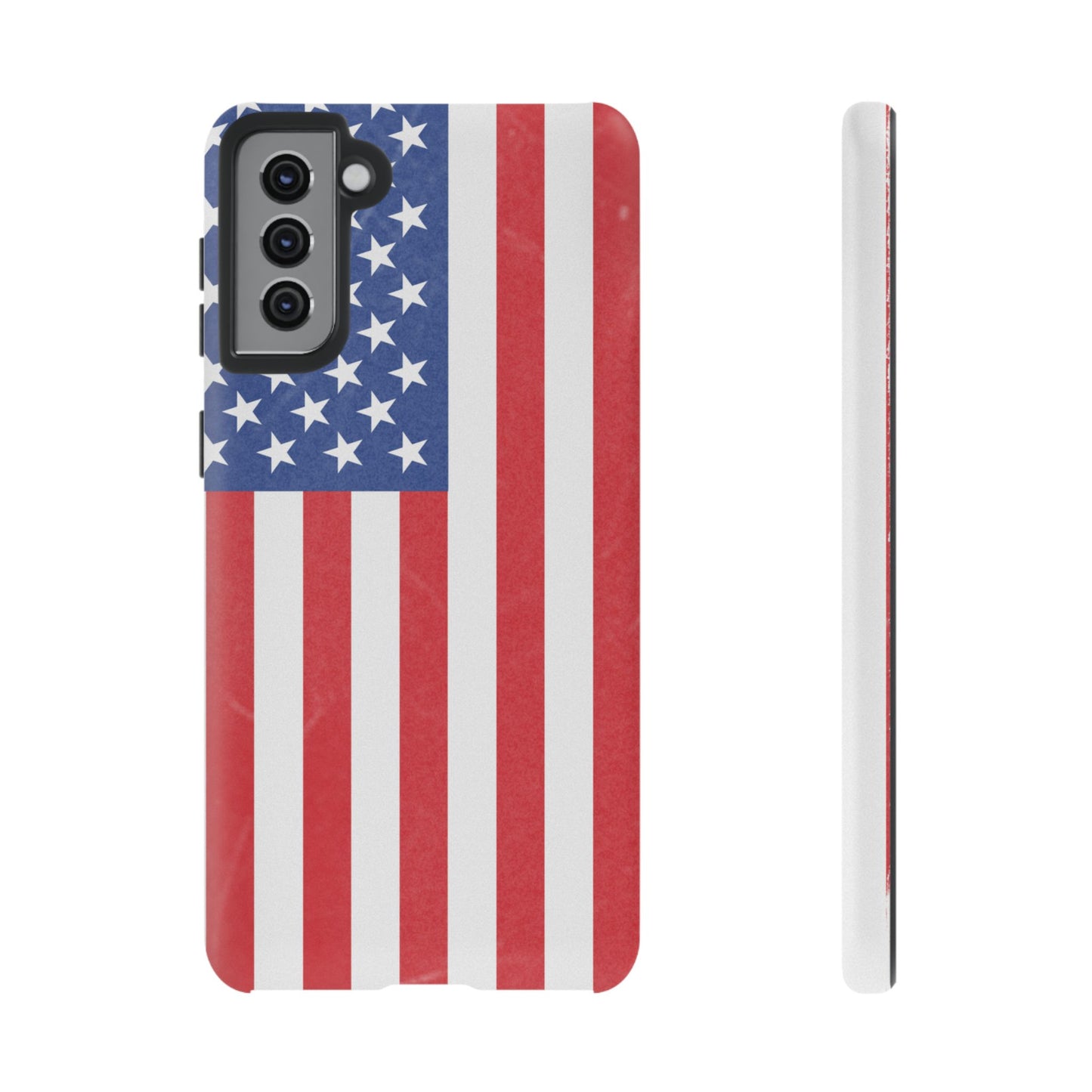 American flag tough phone case for iPhone and Samsung, durable patriotic protective cover with bold flag design.