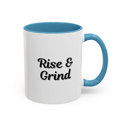 Motivational Rise & Grind Coffee Mug, Black Accent Mug, Daily Inspiration, Gift for Coffee Lovers, 11oz 15oz Ceramic Cup