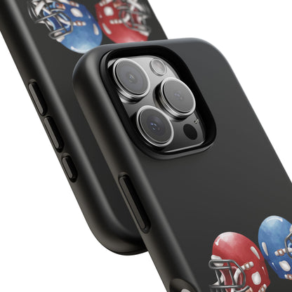 Red and blue football helmet tough phone case for iPhone, protective Printify cover with detailed helmet design.