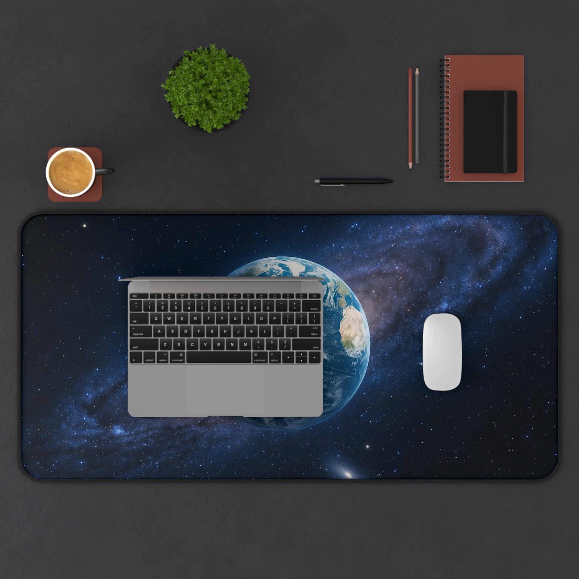 Earth in Galaxy desk mat featuring a space planet design, ideal for computer mousepads and desk accessories.