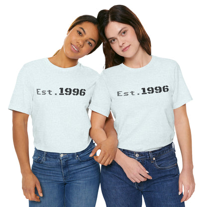 Vintage style Est. 1996 T-shirt by Printify with bold print, perfect for birthdays or vintage-inspired fashion.