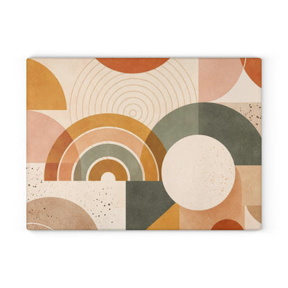 Mid-Century Geometric Glass Cutting Board – Retro Rainbow Kitchen Decor