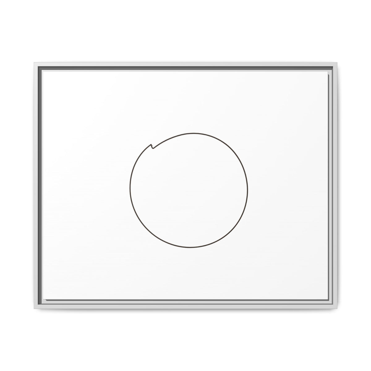 Framed matte canvas wall art featuring a minimal circular line design, by Printify, displayed on a modern wall.