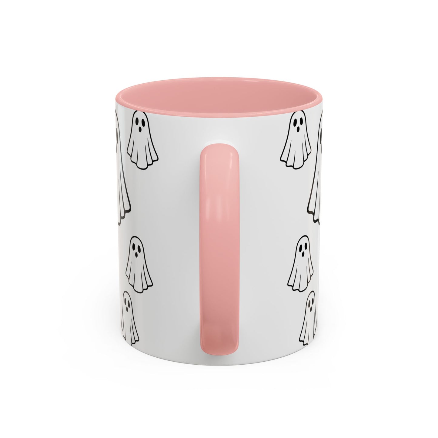 Printify ghost pattern ceramic coffee mug with Halloween design, available in 11oz and 15oz sizes, perfect for festive coffee moments.