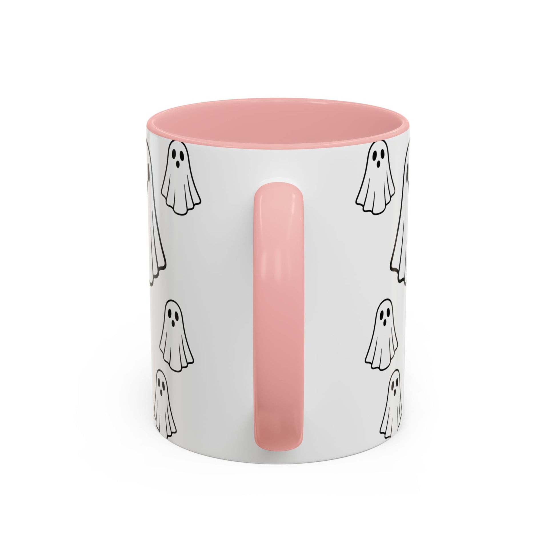 Printify ghost pattern ceramic coffee mug with Halloween design, available in 11oz and 15oz sizes, perfect for festive coffee moments.