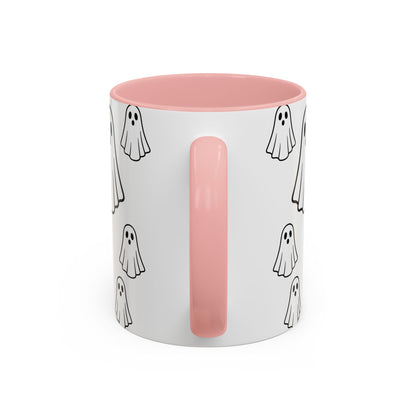Printify ghost pattern ceramic coffee mug with Halloween design, available in 11oz and 15oz sizes, perfect for festive coffee moments.