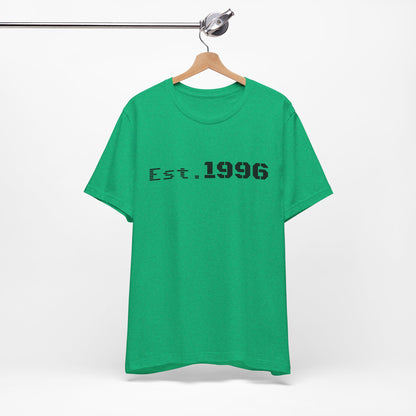 Vintage Est. 1996 T-shirt by Printify featuring a retro design, perfect as a birthday gift for someone born in 1996.