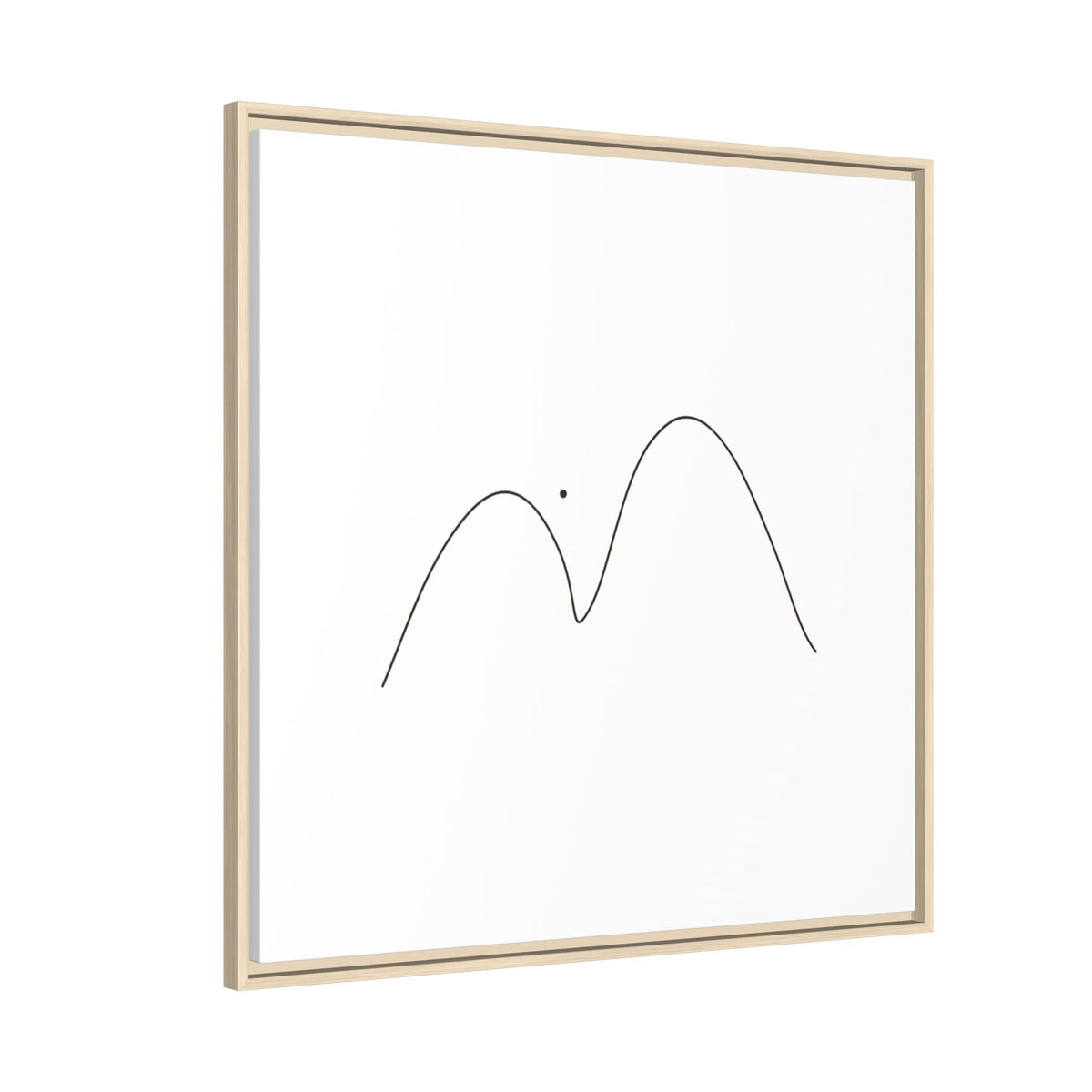 Framed minimalist mountain line art print on matte canvas by Printify, featuring simple mountain outline design.