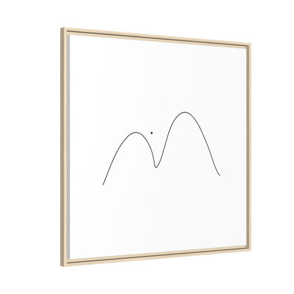 Framed minimalist mountain line art print on matte canvas by Printify, featuring simple mountain outline design.